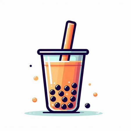 Glass of bubble tea with straw. Vector illustration in flat style.のイラスト素材