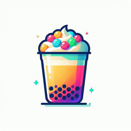 Milkshake with whipped cream and colorful candies. Vector illustration.のイラスト素材