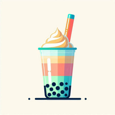 Iced coffee with whipped cream in a cup. Vector illustration.のイラスト素材