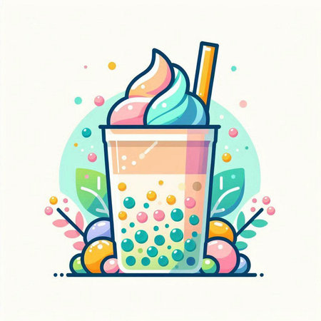 Vector illustration of a glass of milkshake with whipped cream.のイラスト素材