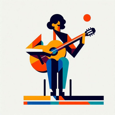 Musician playing the guitar. Vector illustration in a flat style.のイラスト素材