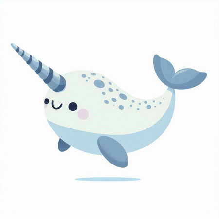 Cute narwhal isolated on white background. Vector illustration.のイラスト素材