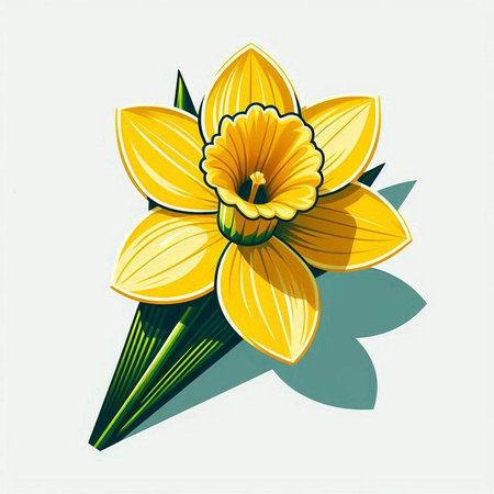 Yellow daffodil flower on white background. Vector illustration.のイラスト素材