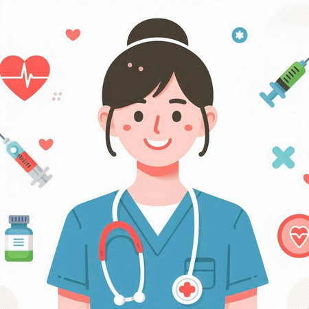 Illustration of a nurse with a stethoscope and a syringeのイラスト素材
