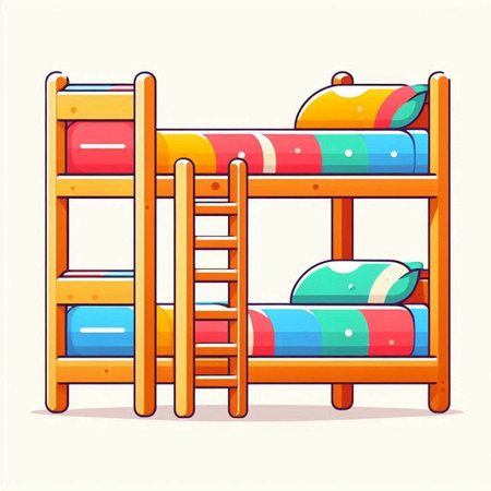 Bunk beds with pillows and plaids. Vector illustration.のイラスト素材