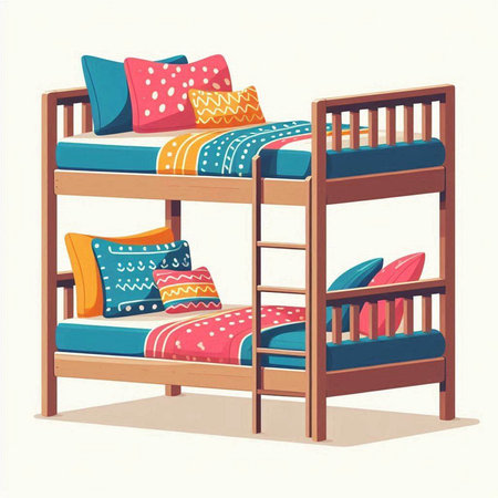 Bunk bed with pillows. Vector illustration in retro style.のイラスト素材