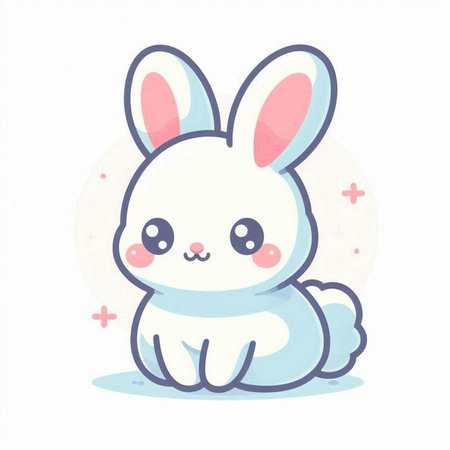 Cute cartoon bunny on white background. Vector illustration in flat style.のイラスト素材