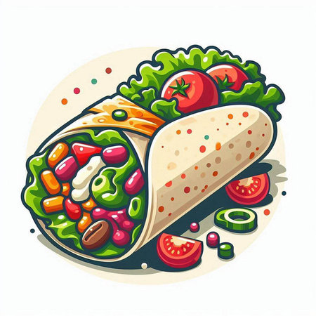 Illustration of a mexican burrito with vegetables on a white backgroundのイラスト素材