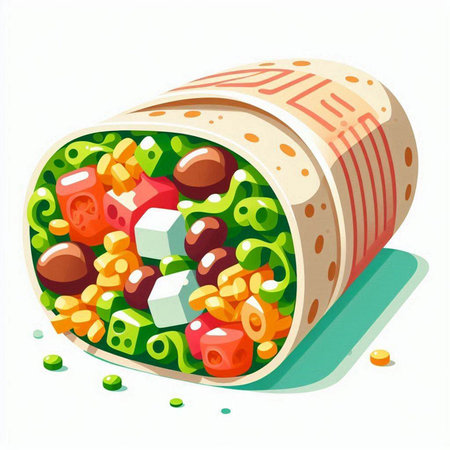 Vector illustration of a roll of cheese with vegetables and olives.のイラスト素材