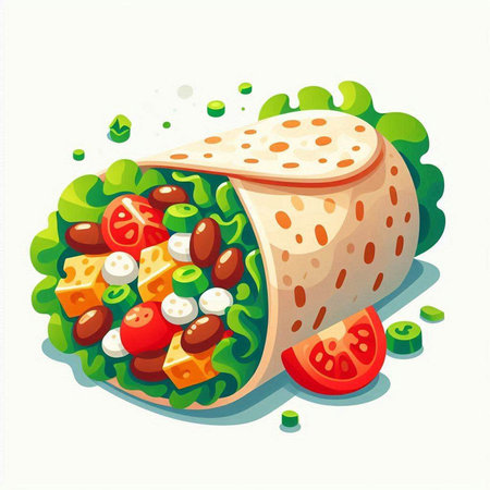 Tortilla with cheese, tomato and olives. Vector illustration.のイラスト素材