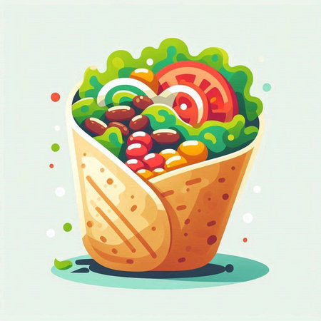 Vector illustration of a taco with vegetables. Can be used as a background.のイラスト素材