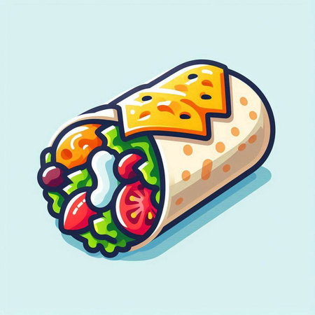 Vector illustration of tortilla with tomato, lettuce, cheese and sour creamのイラスト素材