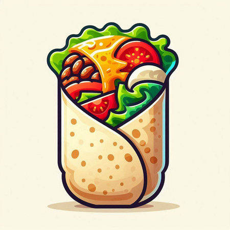 Tortilla with lettuce, tomato and cheese. Vector illustration.のイラスト素材