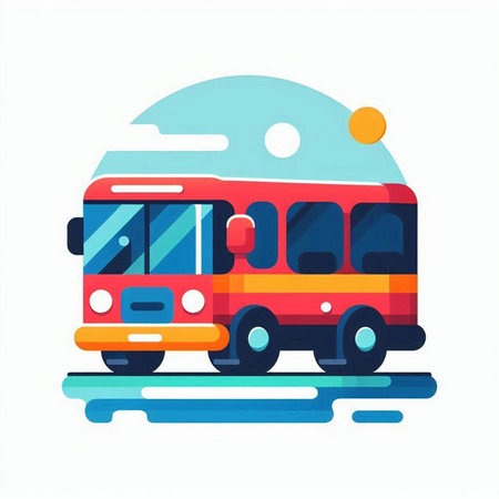 Bus on the road. Vector illustration in flat design style. Eps 10のイラスト素材