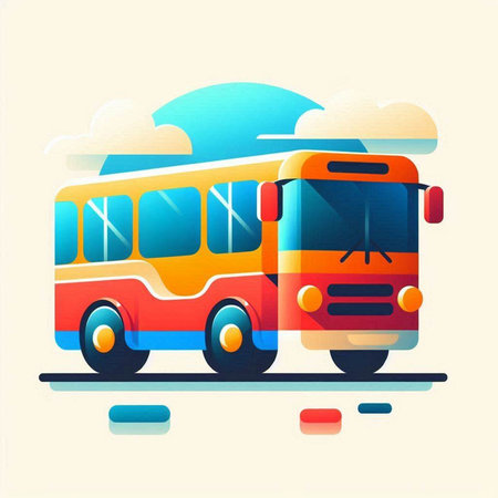 City bus vector illustration. Colorful bus on the background of sky.のイラスト素材