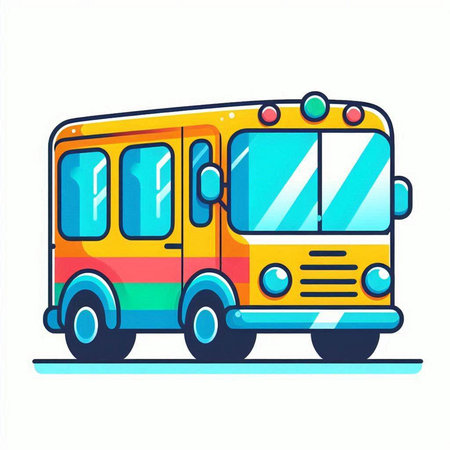 School bus. Vector illustration in flat style. Isolated on white background.のイラスト素材