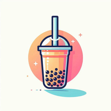 Plastic cup of bubble tea with straw. Vector flat illustration.のイラスト素材