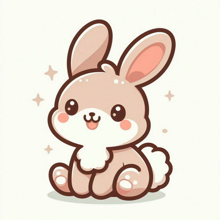 Cute cartoon baby bunny sitting on the floor. Vector illustration.のイラスト素材