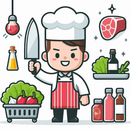 Chef with cooking tools. Vector illustration of a cartoon character.のイラスト素材