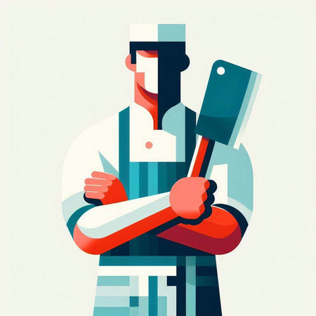 Chef holding a spatula in his hand. Vector illustration.のイラスト素材