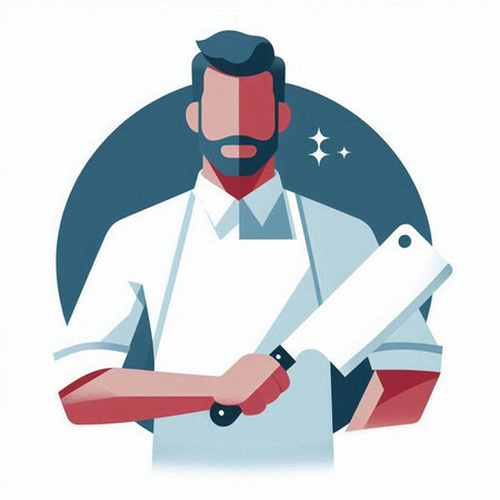 Illustration of a chef with a knife in his hand, vector illustrationのイラスト素材