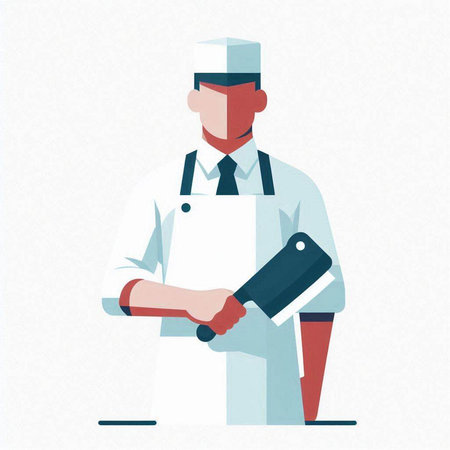 Chef in uniform holding a knife. Vector illustration in flat styleのイラスト素材