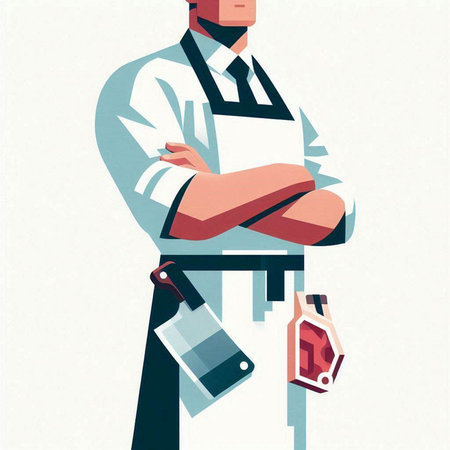 Vector illustration of a man in apron with a bottle of wineのイラスト素材