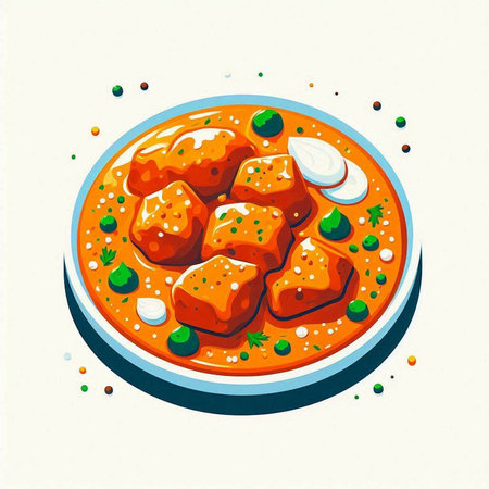 Indian masala curry in bowl on white background. Vector illustration.のイラスト素材