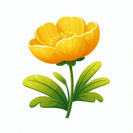 Beautiful yellow buttercup flower isolated on white background. Vector illustration.のイラスト素材