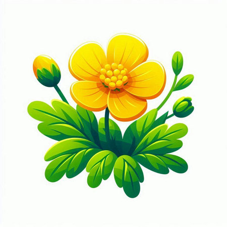 Illustration of yellow flower with green leaves on white background - vectorのイラスト素材