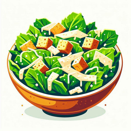 Salad with tofu and cheese in a bowl. Vector illustration.のイラスト素材
