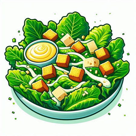 Illustration of a bowl of caesar salad with mayonnaiseのイラスト素材