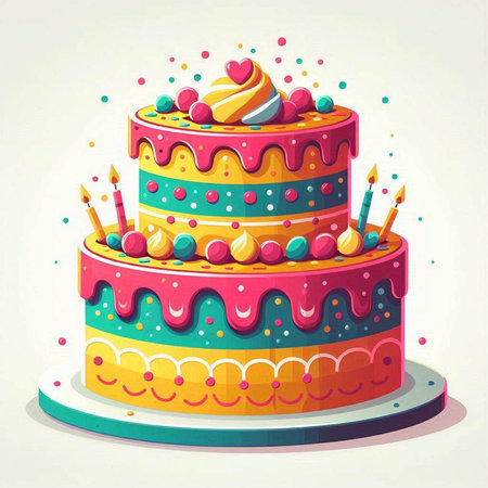 Birthday cake with candles and hearts on top, vector illustration.のイラスト素材