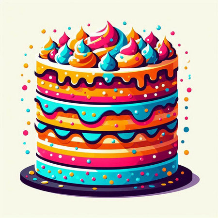 Colorful birthday cake with cream and sprinkles. Vector illustration.のイラスト素材