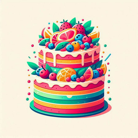 Birthday cake with fruits and berries. Vector illustration for your designのイラスト素材