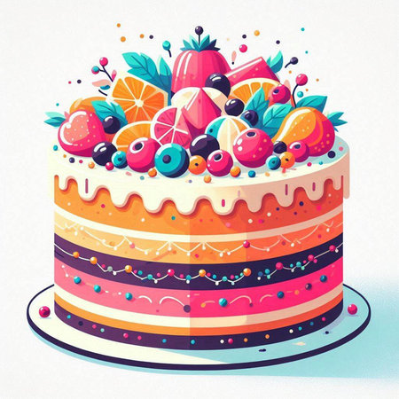 Cake with berries and fruits. Vector illustration in cartoon style.のイラスト素材