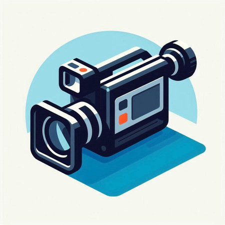 Vector isometric illustration of a camera on a light blue background.のイラスト素材
