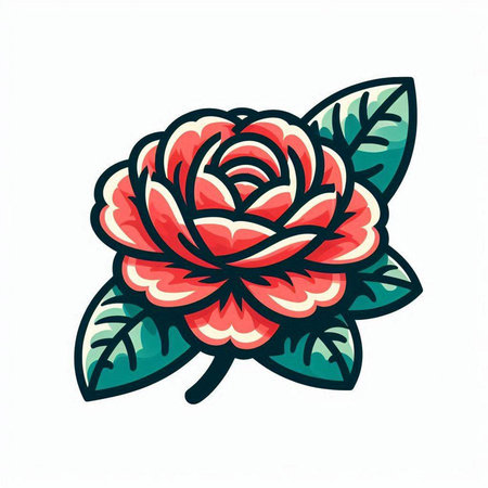 Red rose with green leaves isolated on white background. Vector illustration.のイラスト素材