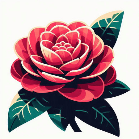 Illustration of a red camellia flower on a white backgroundのイラスト素材