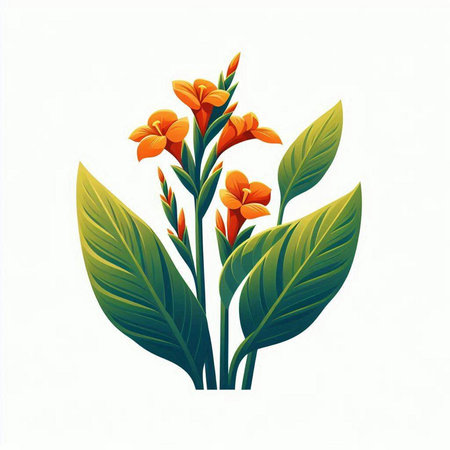 Canna flower with leaves isolated on white background. Vector illustration.のイラスト素材