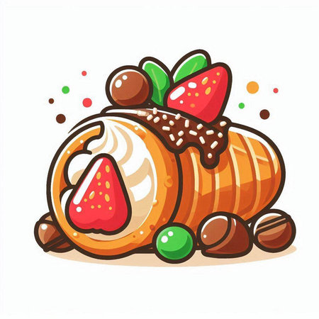 Strawberry and chocolate roll isolated on white background. Vector illustration.のイラスト素材