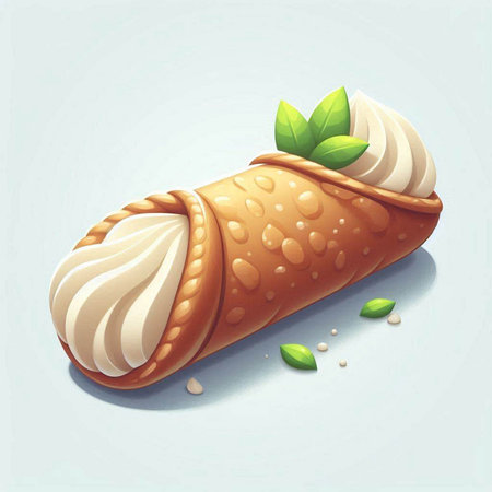 Illustration of an eclair with whipped cream on a blue backgroundのイラスト素材
