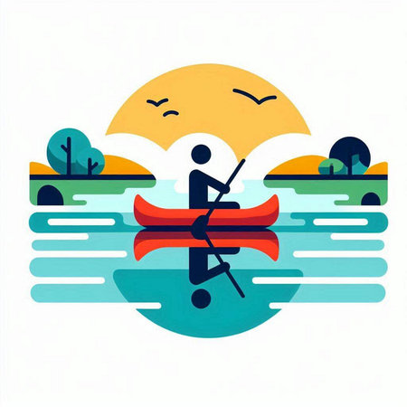 Kayaking in the river. Flat design vector illustration on white background.のイラスト素材
