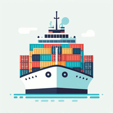 Cargo ship with containers. Freight transportation. Vector illustration.のイラスト素材