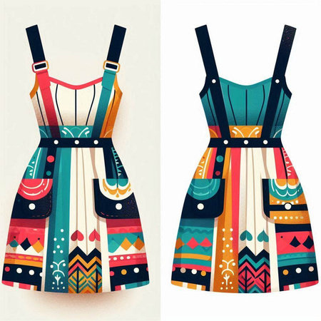Dress with ethnic pattern. Vector illustration. Clipping mask.のイラスト素材