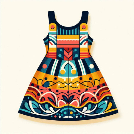 Fashionable women's summer dress with ornament. Vector illustration.のイラスト素材