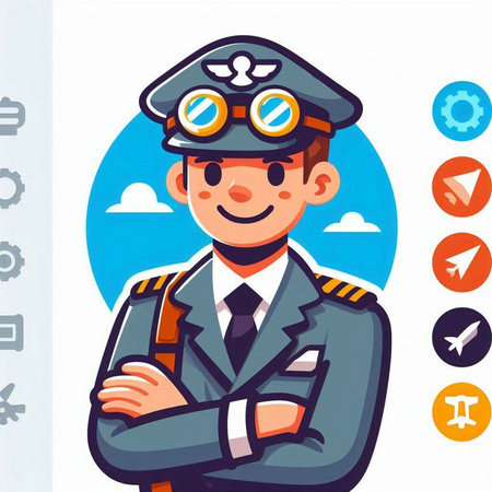 Vector illustration of a pilot in a flat style. Cartoon character.のイラスト素材