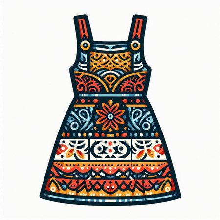 Dress with ethnic pattern. Hand drawn vector illustration. Design element for print or web.のイラスト素材