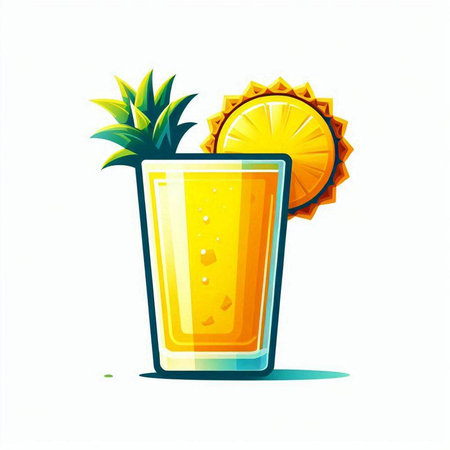 Cocktail with pineapple, vector illustration isolated on white background.のイラスト素材