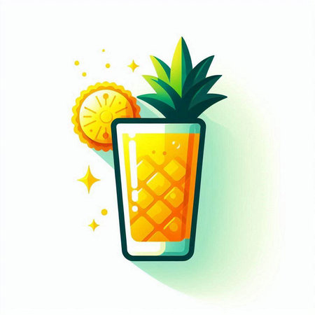Pineapple juice in a glass on a white background. Vector illustration.のイラスト素材